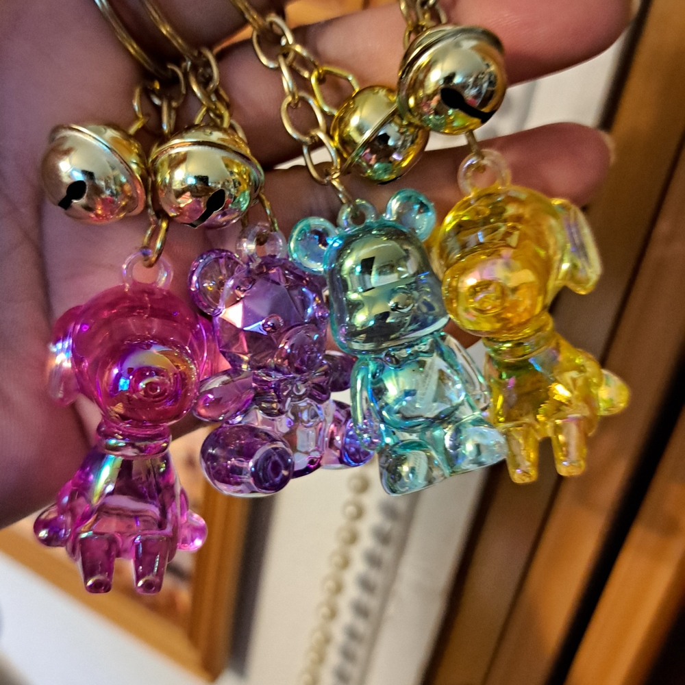 Iridescent Bear & Dog Keychain Set - Pink, Purple, Teal, Yellow